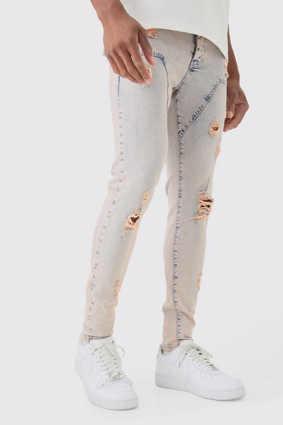 Pinke Skinny Stretch Jeans mit Rissen