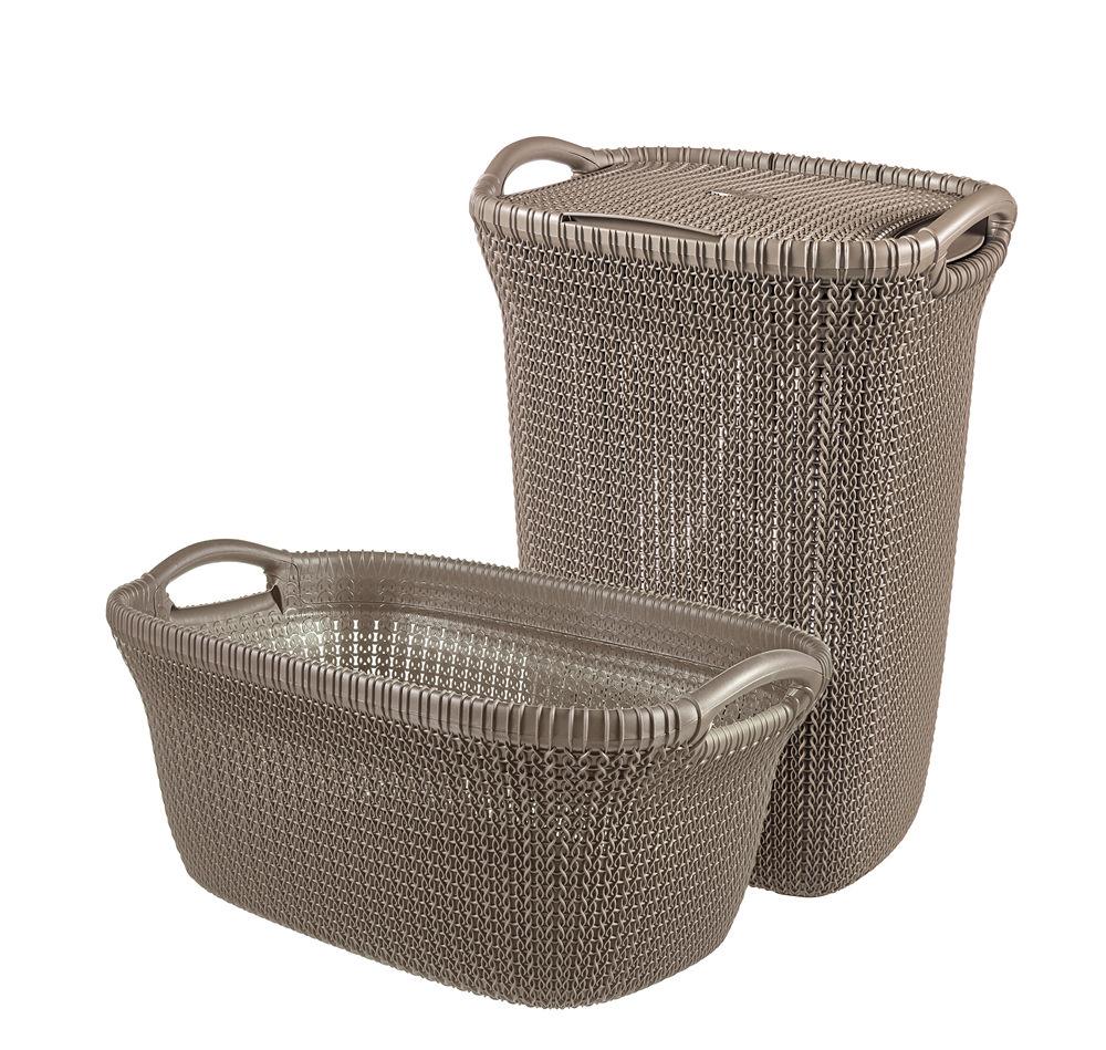 Curver 2-er Set KNIT Wäschebox 57L   Wäschekorb 40L braun