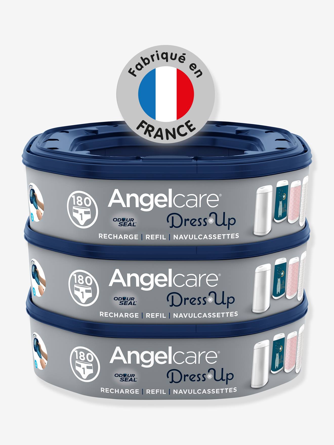 Starter pack poubelle à couches + 3 recharges Dress Up ANGELCARE blanc
