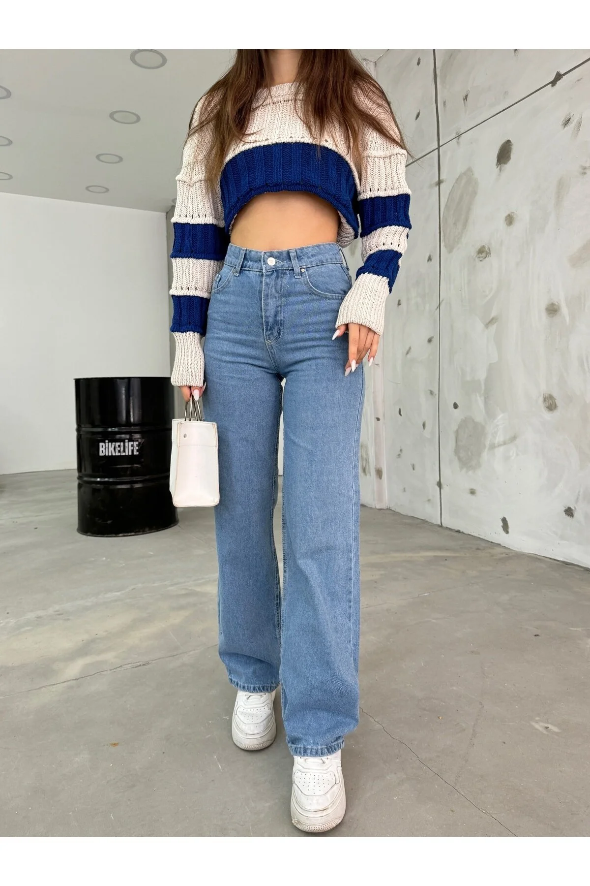 BİKELİFE  Blaue Palazzo-Jeans mit hoher Taille