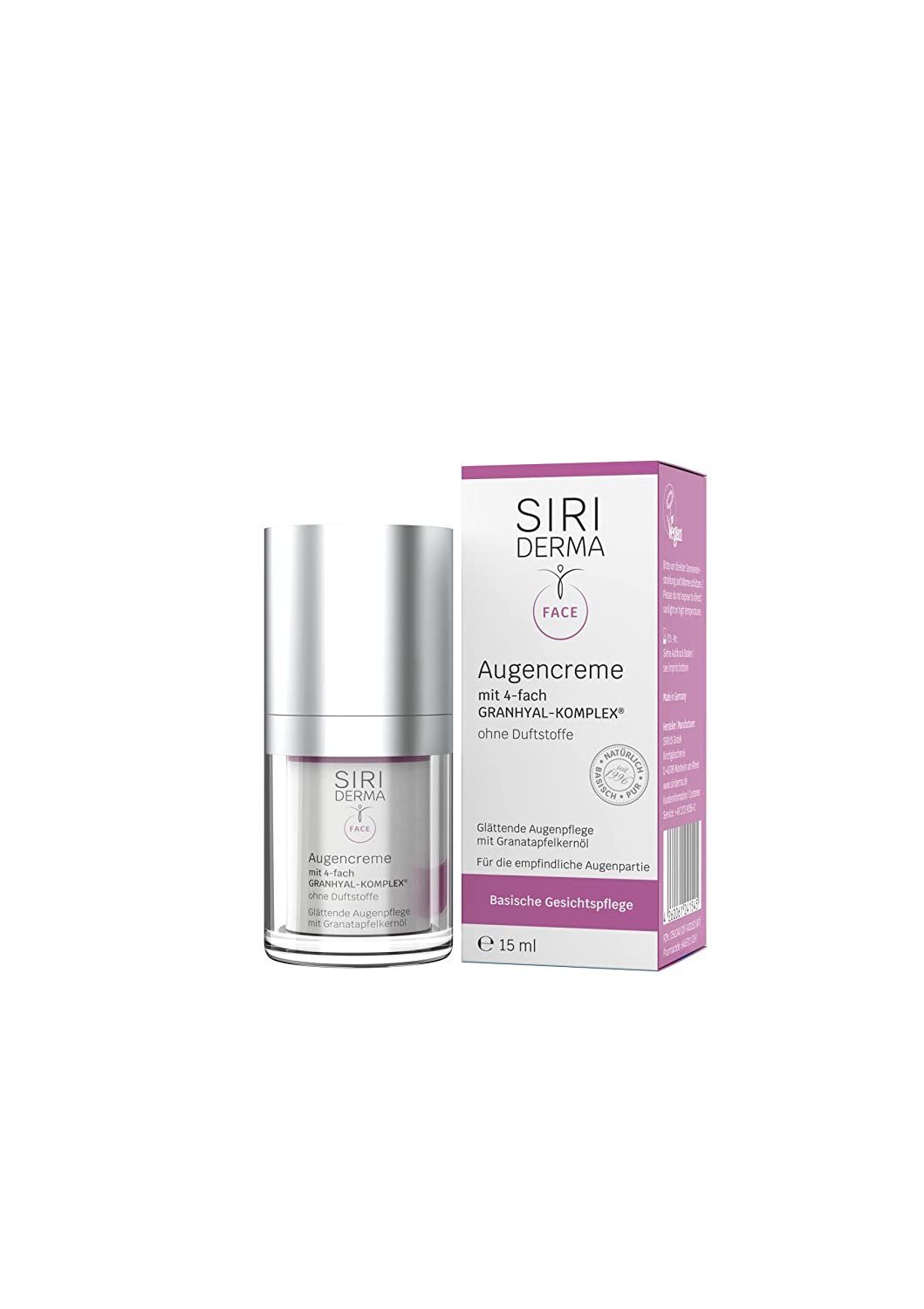 Siriderma Anti-Aging-Augencreme SIRIDERMA pure Basische Augencreme Ohne Duftstoffe 15 ml -, Anti-Aging, Anti-Falten Wirkung