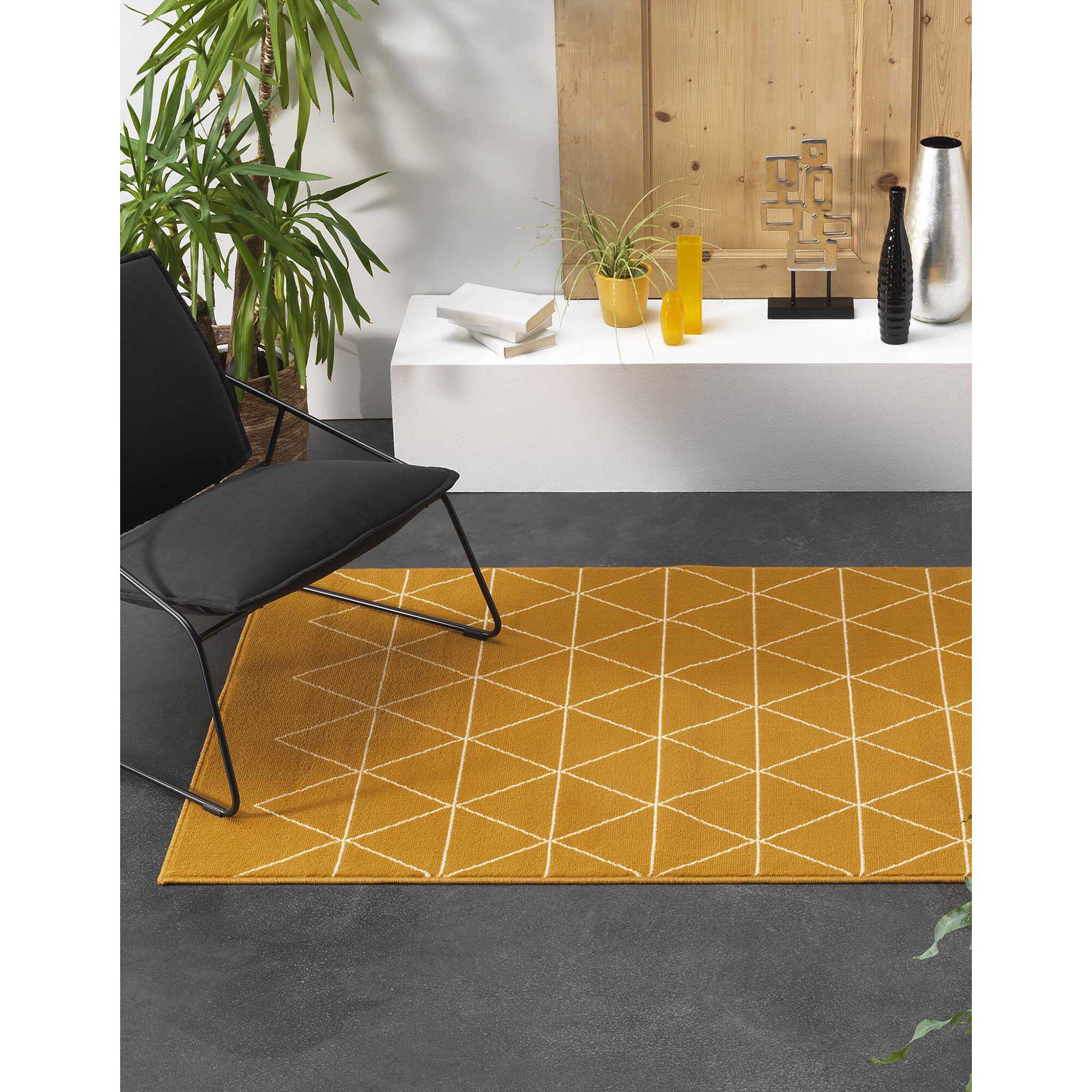 Tapis rectangulaire motif géométrique jaune