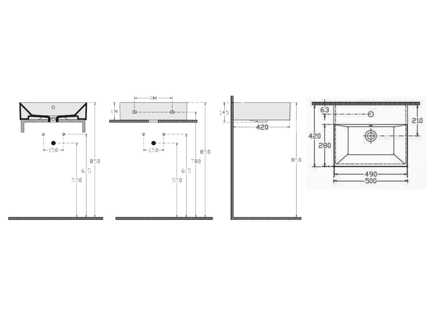 Aqua Bagno Aufsatzwaschbecken Aqua Bagno, Design Hängewaschbecken Waschbecken (Packung), Waschbecken mit extra dünnem Rand, ohne seitliche Ablagefläche.