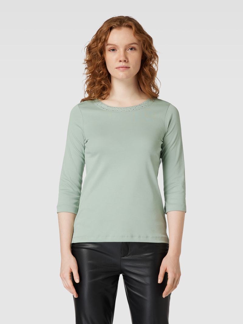 T-Shirt mit Ziersteinbesatz in schilf
