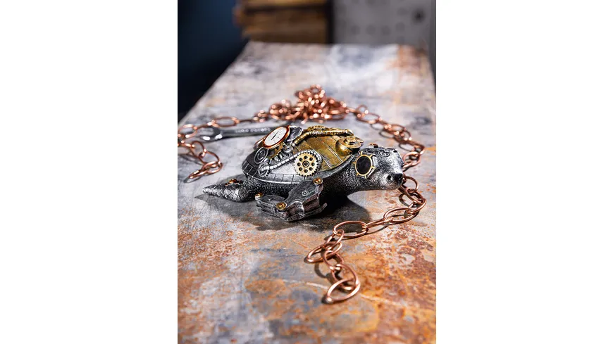 GILDE Poly Skulptur Steampunk Turtle H=6cm silber