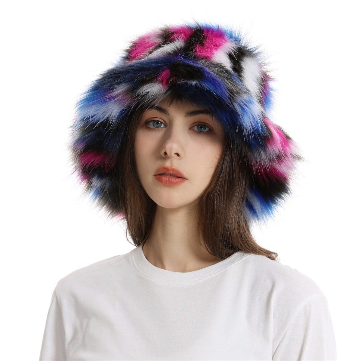 Rutaqian Fischerhut Winter Wärmer Eimer Hut Flauschige Fischermütze für Damen Mädchen (Wintermützen für Frauen Kunstpelz Eimer Hut) Pelzig Fischerhut Bucket Hat