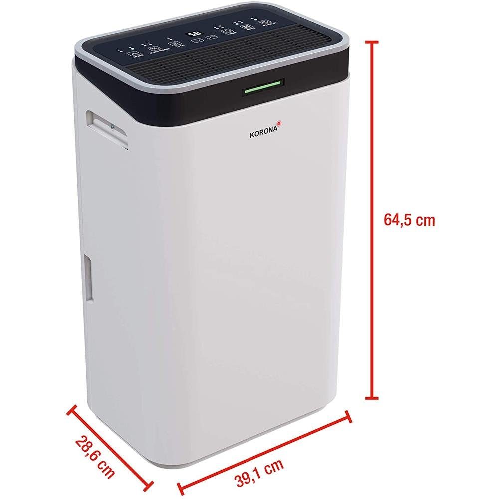 KORONA Luftbefeuchter 82100 Luftentfeuchter, 6.5 l Wassertank, Luftentfeuchter bis 30 m², Wäschetrocknungsfunktion, 6,5 L, Timer, LED-Lichtindikation, Staubfilter verbessert die Raumluft, 370 Watt, 47 dB leise, inkl. Drainageschlauch