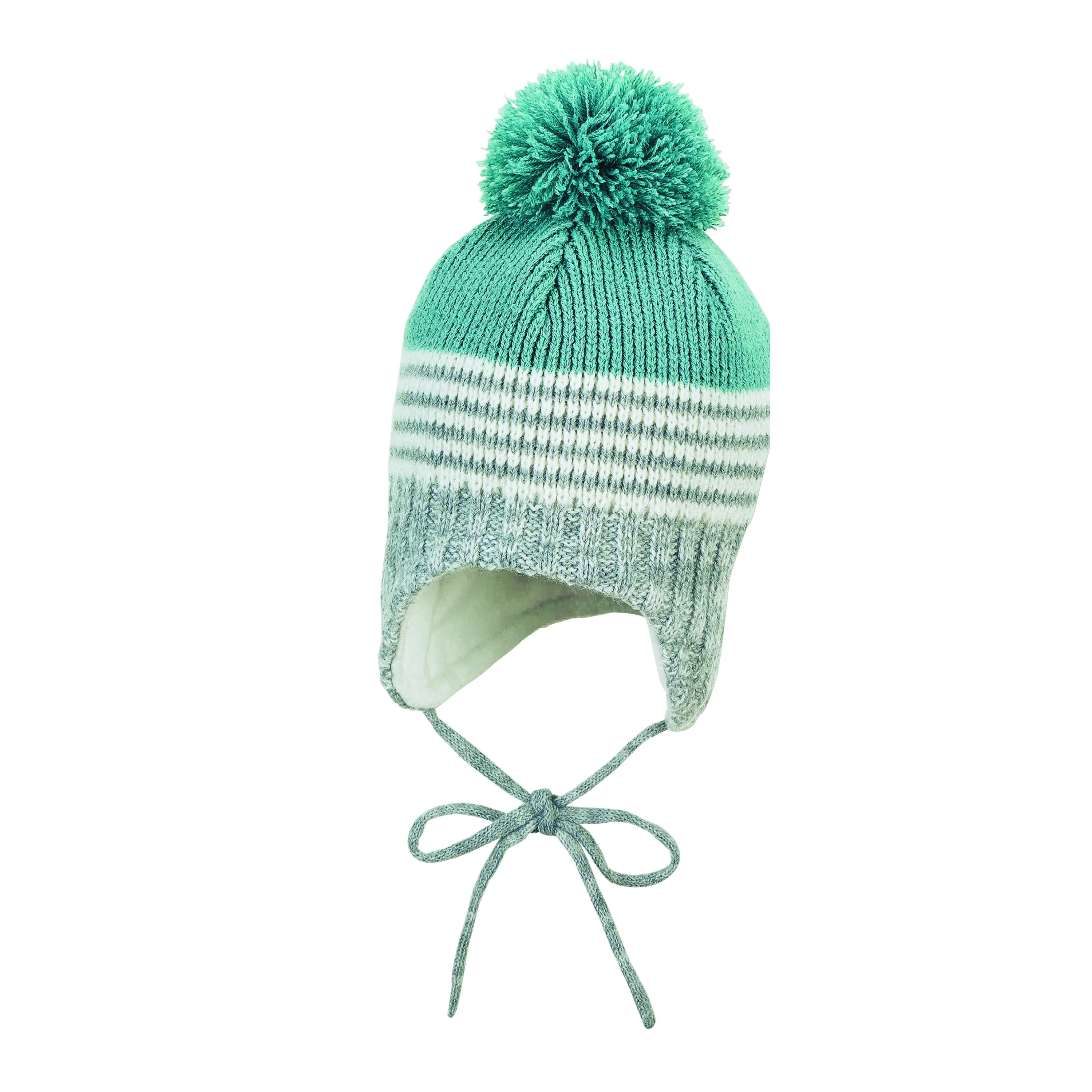 Strickmütze im Mustermix mit Bommel und Bindeband