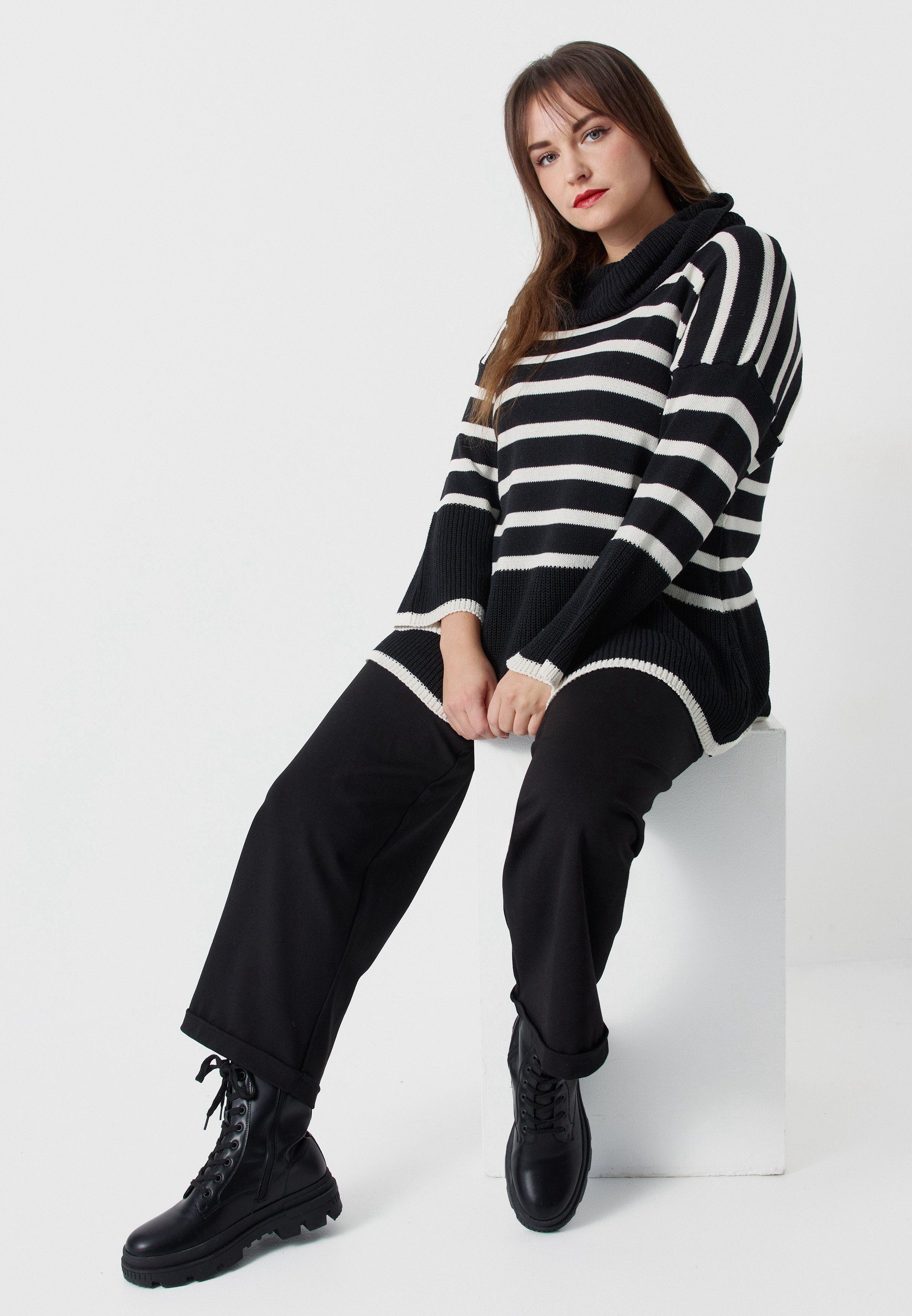 Kekoo Stricktunika Strickpullover A-Linie mit Rollkragen aus reiner Baumwolle 'Pure'
