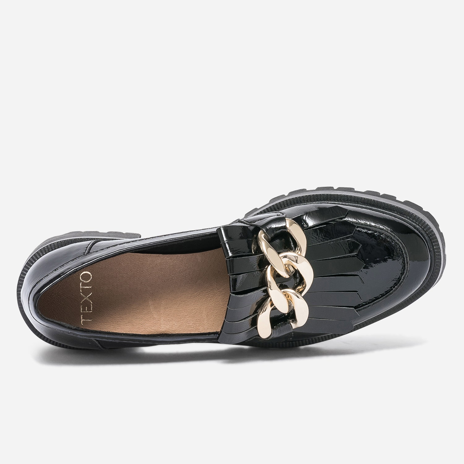 Mocassin TEXTO noir verni à patte frangée