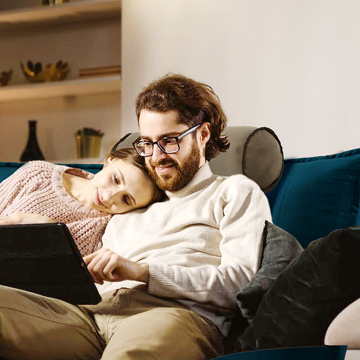 Großes Nackenrollkissen, dekoratives Bolster Kissen für Bett oder Sofa, Bein- und Kniestützkissen mit abnehmbarem Samtbezug