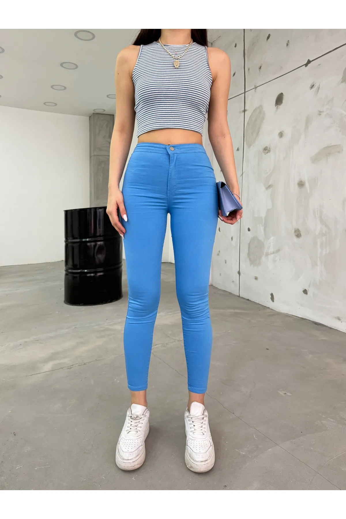 BİKELİFEJNS  Blaue Lycra-Leggings-Hose mit hoher Taille für Damen