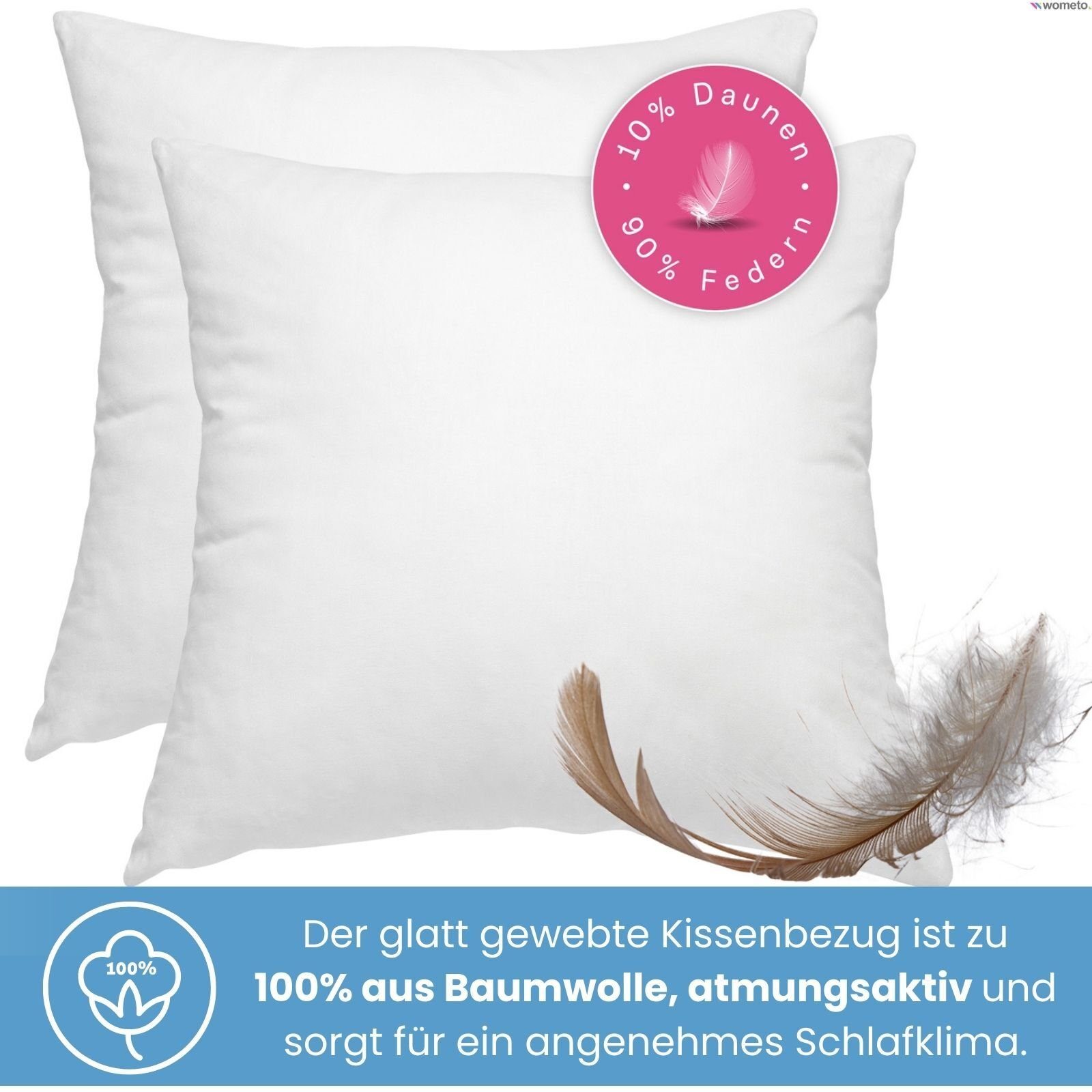 Federkissen Premium, wometo, Füllung: Federn, einzeln, Kopfkissen mit Füllung aus 90% Federn und 10% Daunen, ca. 1.200g