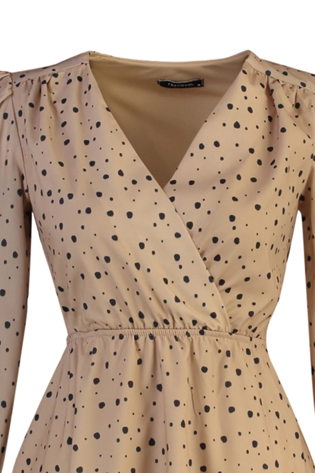 Trendyol Collection  Mini-Webkleid mit kamelfarbenem Rock, Öffnung an der Taille und Bindedetail TWOAW21EL1821