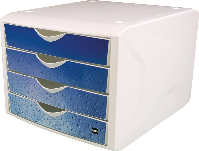 helit Schubladenbox Blau, Weiß 4 Schübe 26,8 x 25 cm