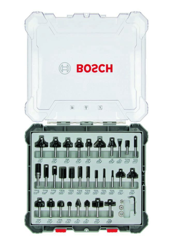 Bosch Blue Accessories 2607017475 Juego de 30 fresas mixtas para router con vástago de 8 mm