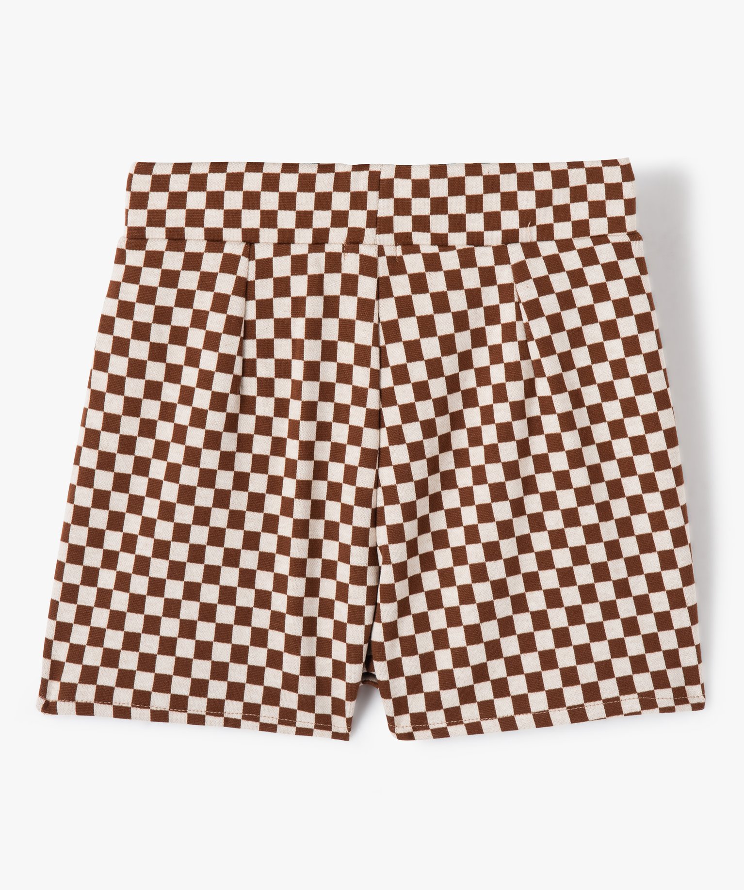 Jupe-short fille courte en maille à carreaux marron | GEMO