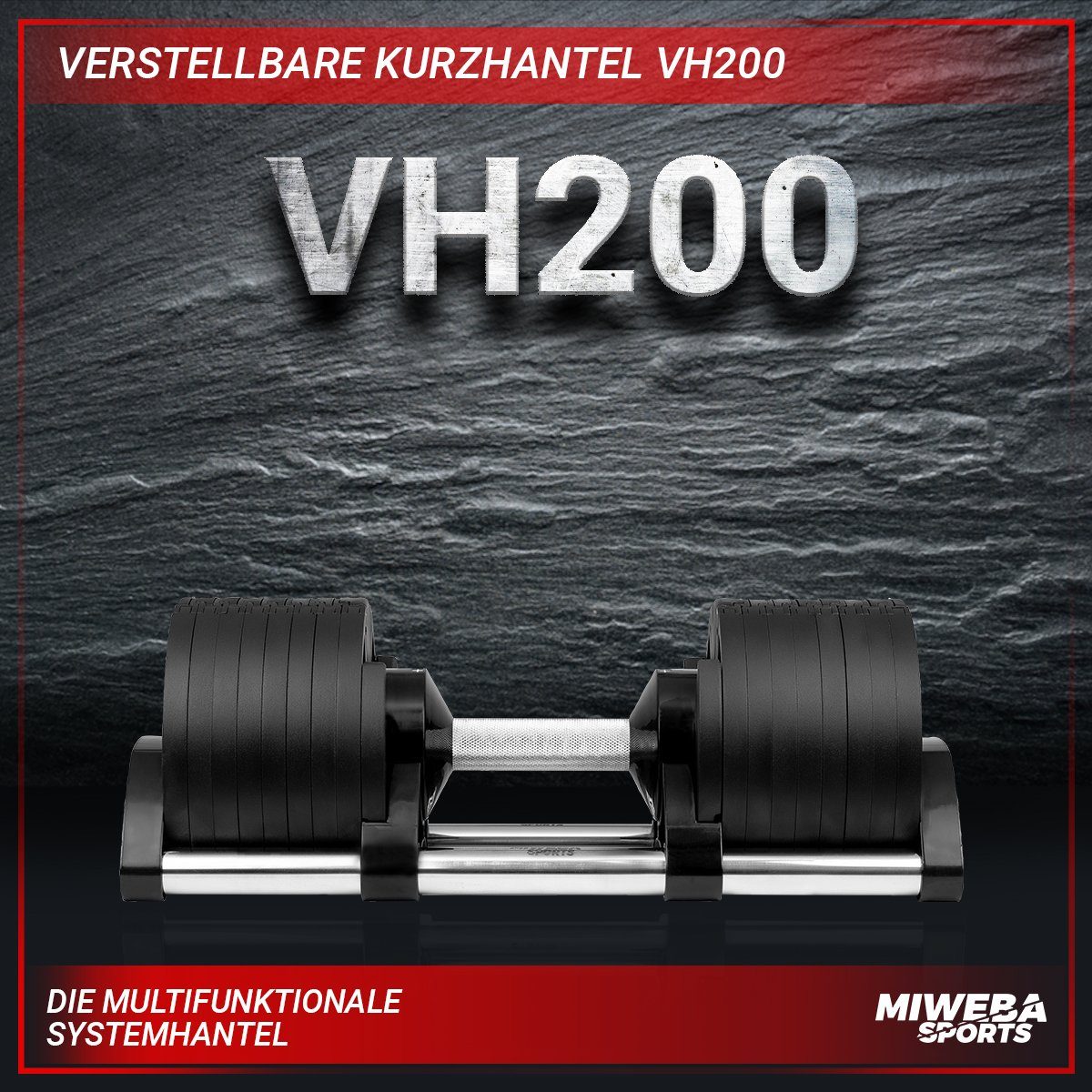 Miweba Sports Kurzhantel Fitness Stahl Hantel Set VH200 inkl. Gestell, (schneller Gewichtswechsel - rutschfest - platzsparend - Krafttraining - Muskelaufbau - Sport - Workout - Training, Hantelstange mit kreuzgerändeltem Profil, cleveres Verschlusssy