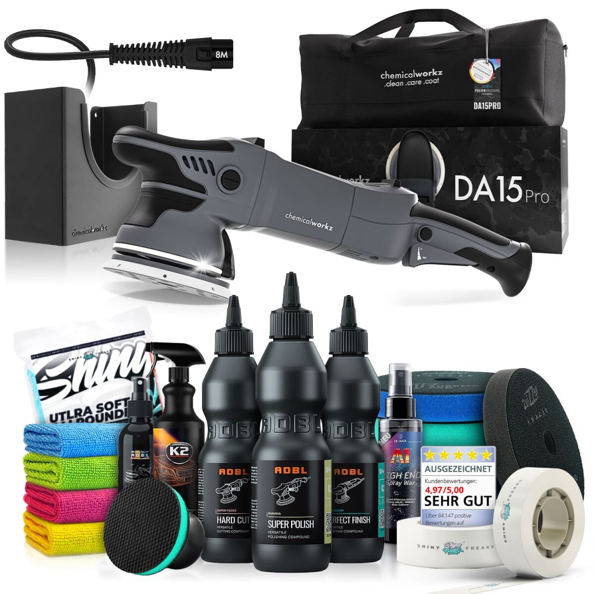 chemicalworkz DA15 Pro Poliermaschinen Set mit ADBL Polituren & Zubehör