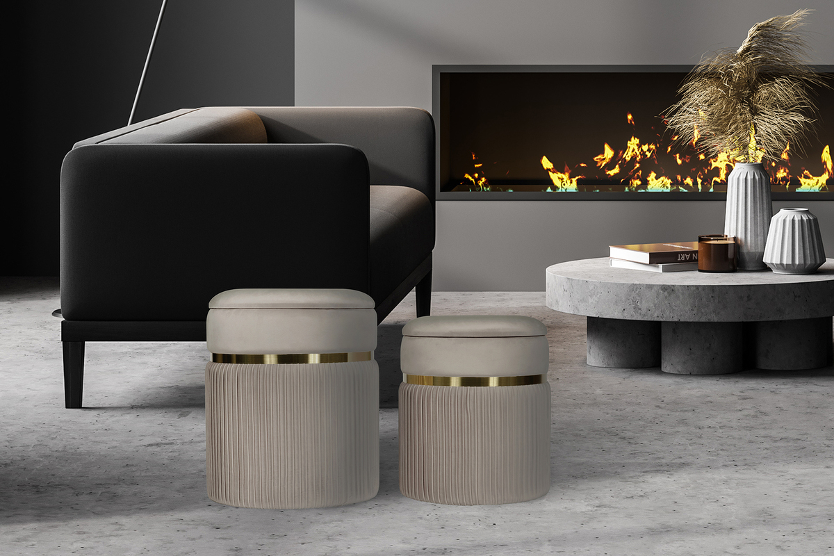Kayoom Hocker Zora 325 2er-Set Taupe / Gold