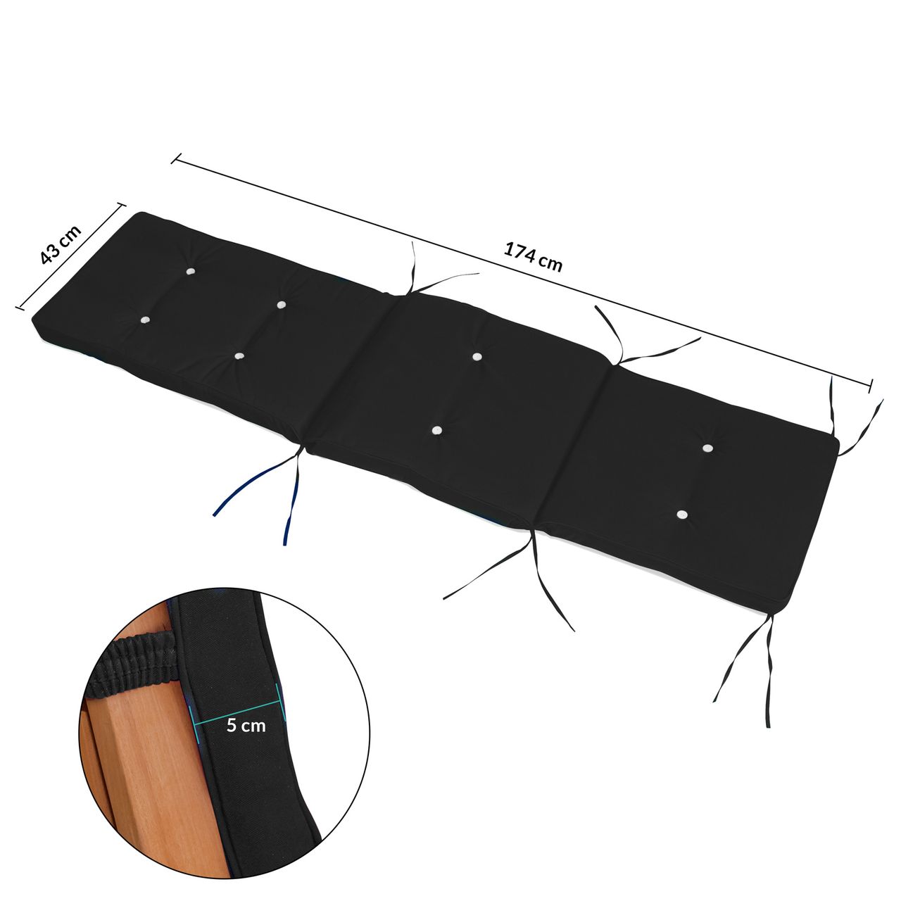 Detex Auflage Sonnenliege Anthrazit 173x43x6cm