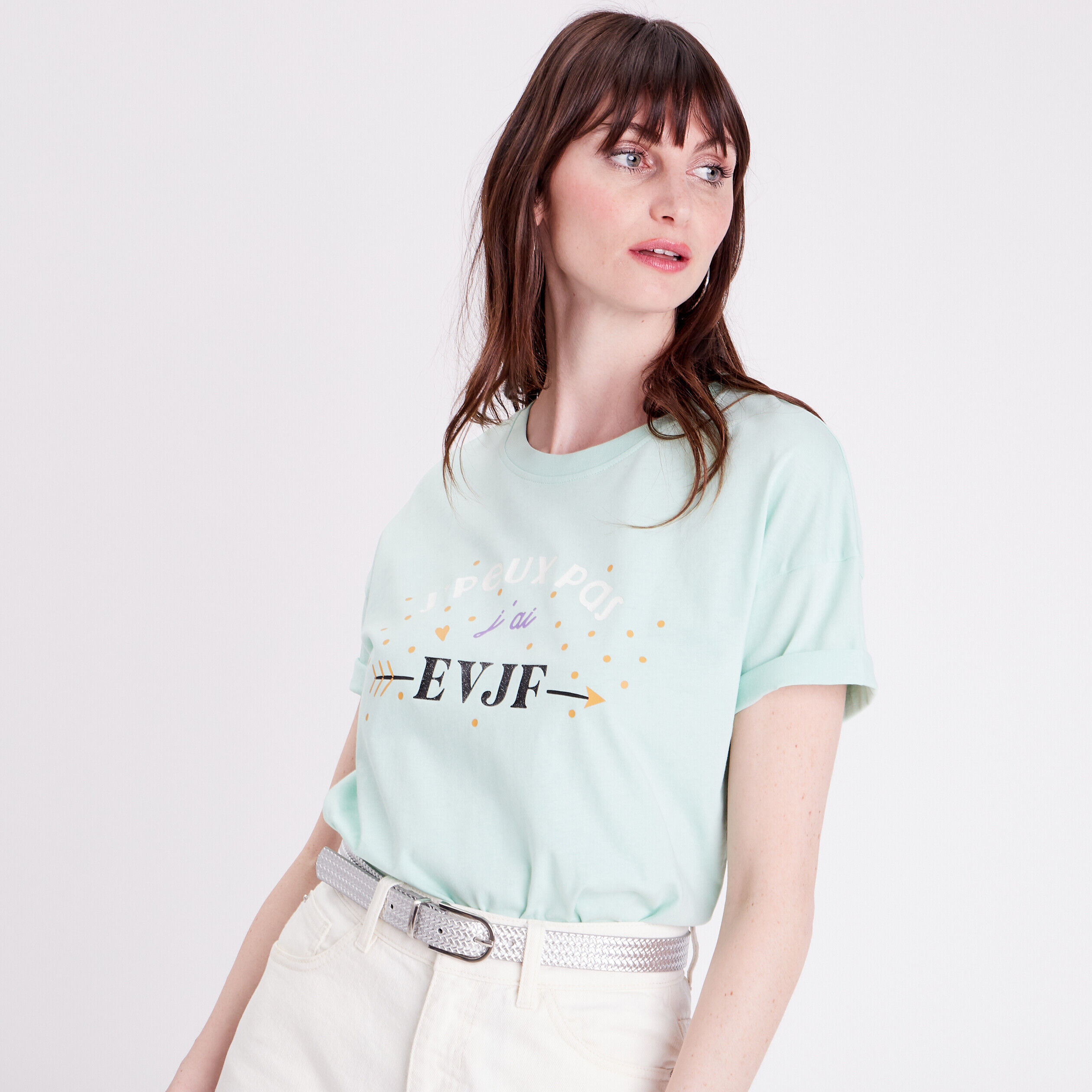 T-shirt oversize col rond vert pastel femme | Cache Cache