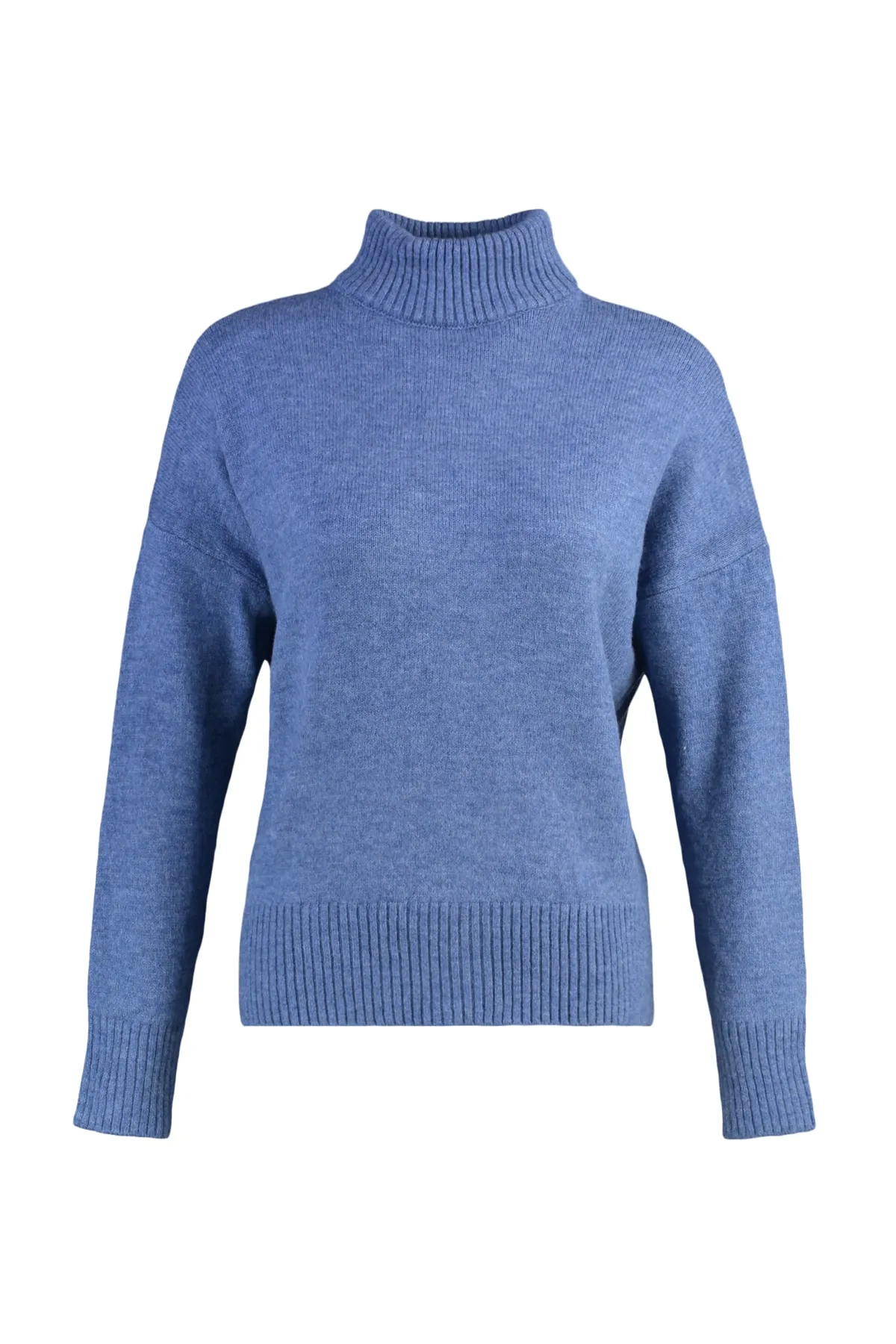 Trendyol Collection  Blauer, weich strukturierter Strickpullover mit Stehkragen und weiter Passform TWOAW23KZ00469