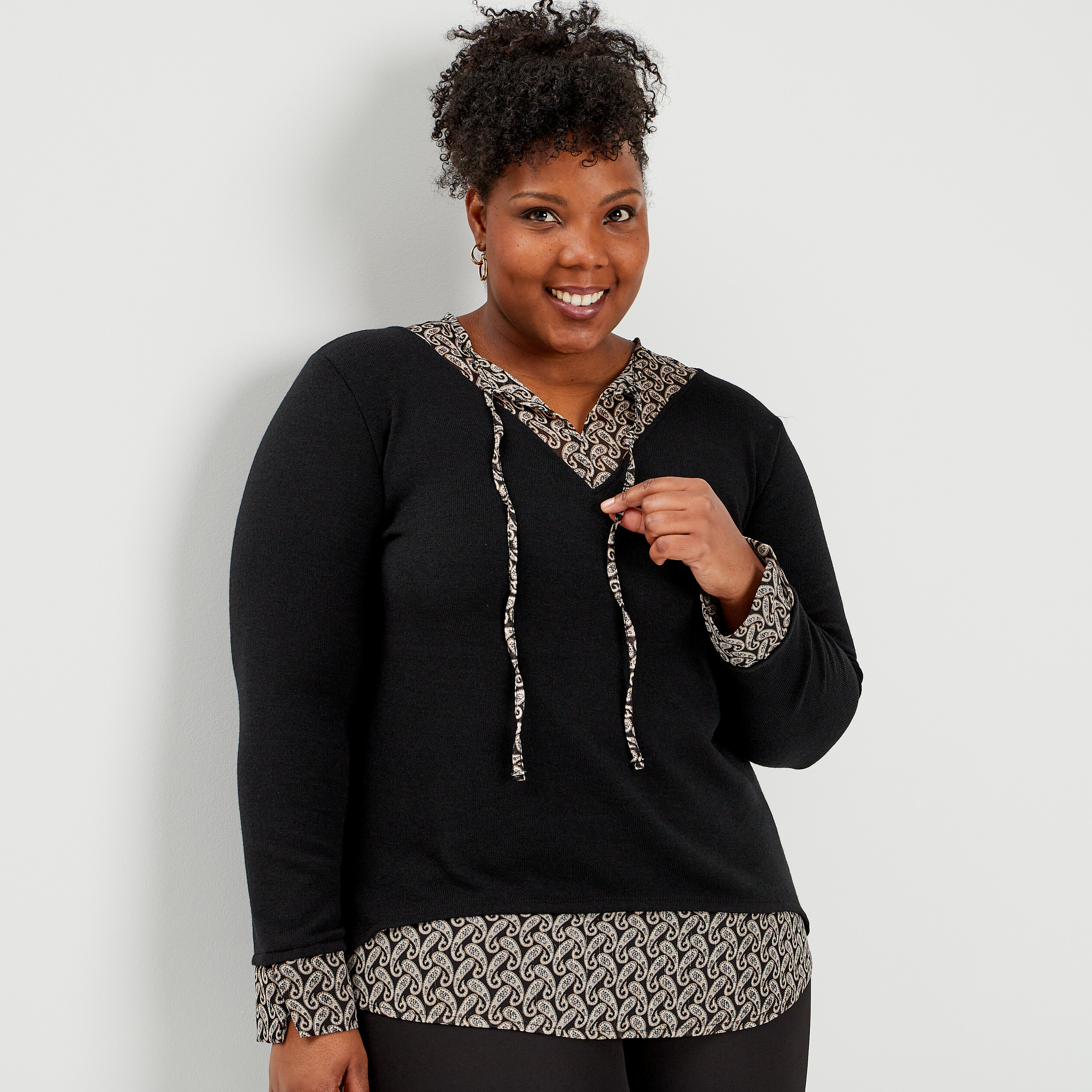 Pull effet 2-en-1 noir femme grande taille | La Halle