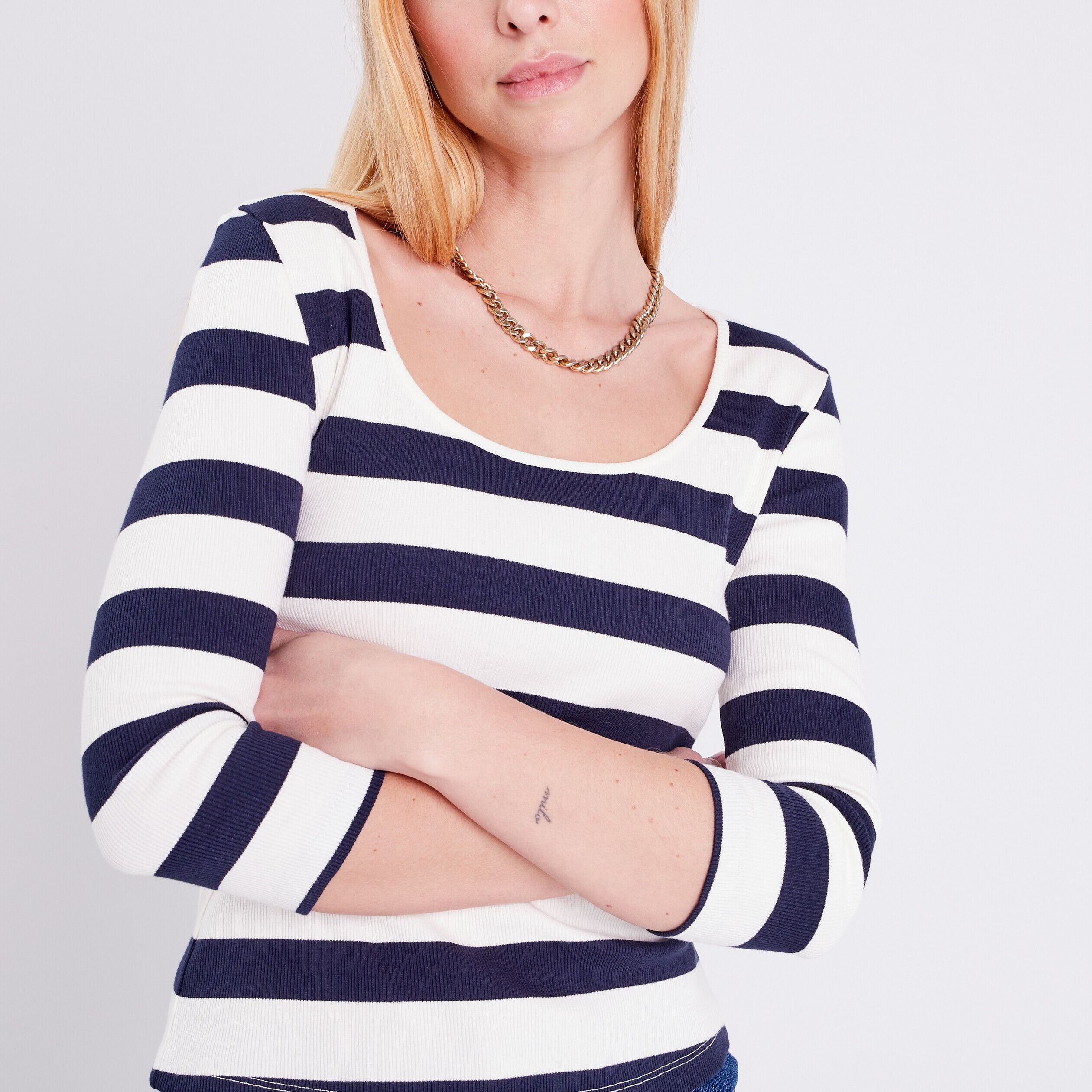 T-shirt manches longues bleu marine femme | Cache Cache