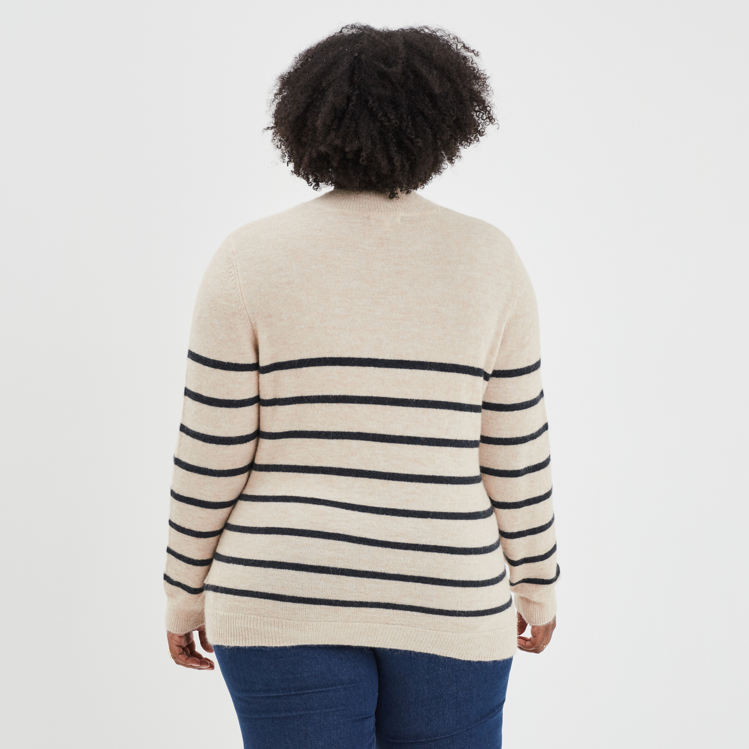 Pull marinière droit avec boutons gris femme grande taille | La Halle