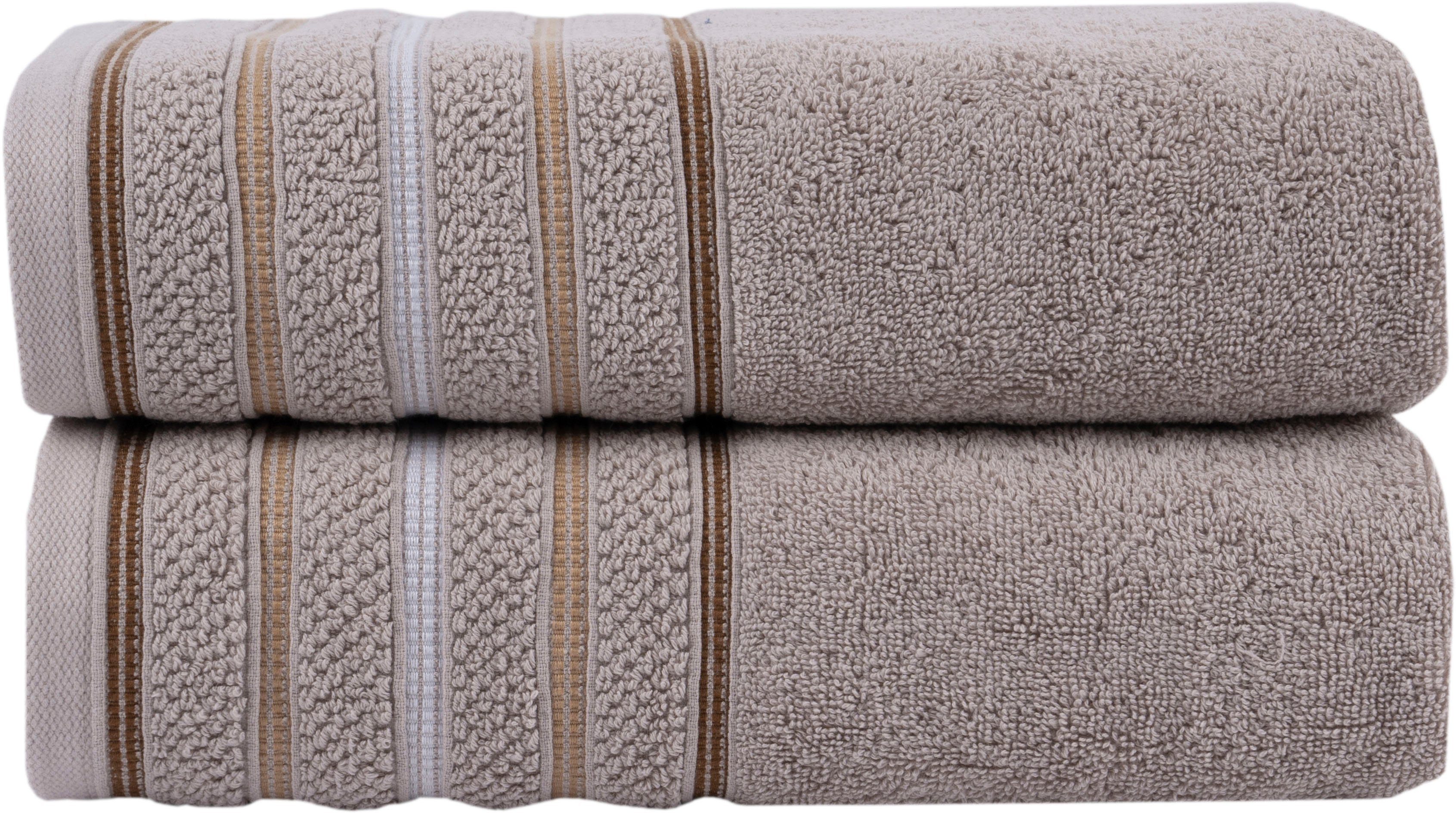 Home affaire Handtuch Set Safien mit Streifenbordüre, Frottier, (Set, 2-tlg), Handtuch oder Badetuch Set, Premium 550gr/m², Bio-Baumwolle