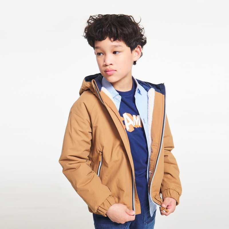 Blouson doublé à capuche marron garçon