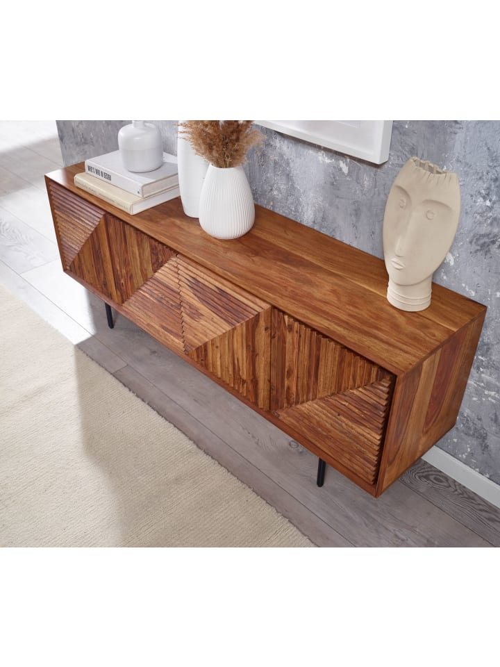 KADIMA DESIGN Lowboard Massivholz 140x54x33 cm TV-Kommode mit vier Türen, günstig kaufen onesize