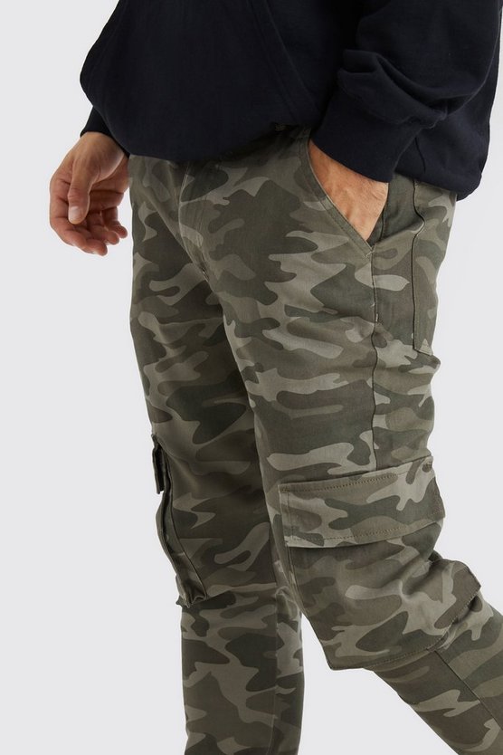 Skinny Camouflage Cargo-Hose mit Druckknöpfen