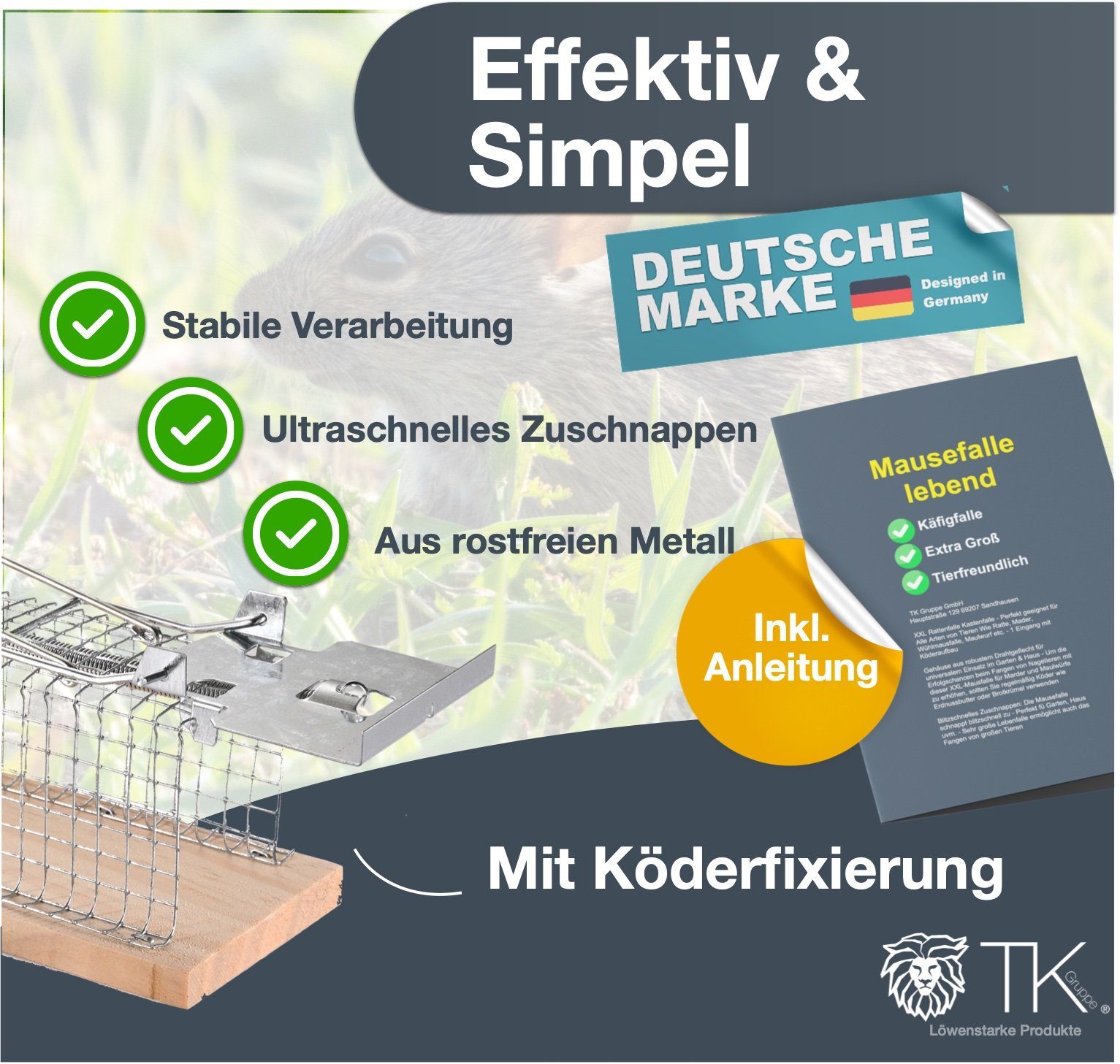 TK Gruppe Lebendfalle 3X Set Tierfreundlich Mäusefallen, lebend - Mausefalle aus Holz