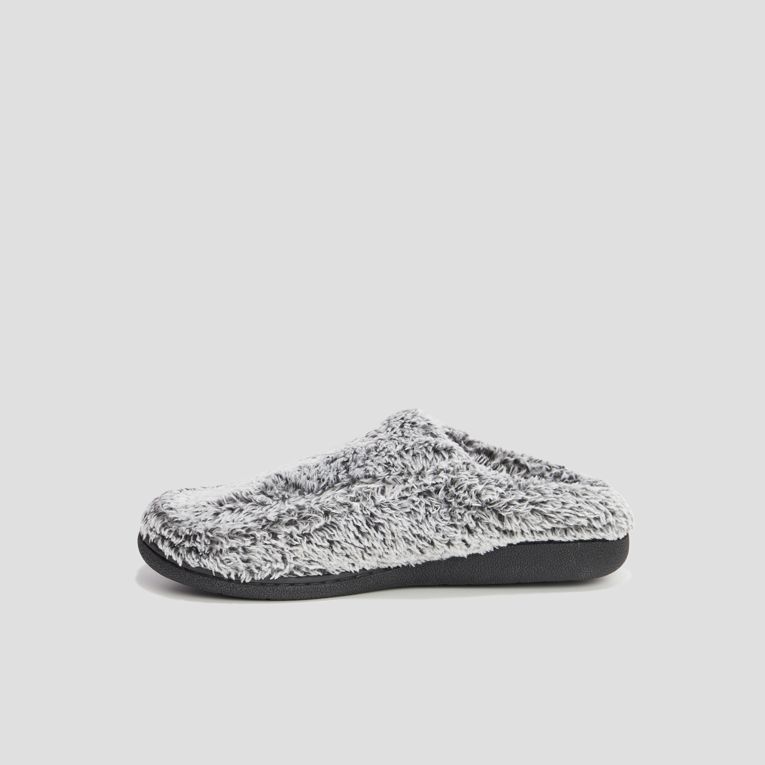 Chaussons mules fausse fourrure gris homme | La Halle