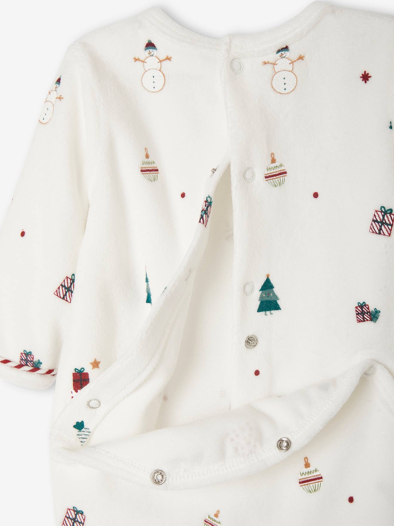 Vertbaudet Weihnachtliches Baby Geschenk-Set: Samt-Strampler & Lätzchen Oeko-Tex - wollweiß