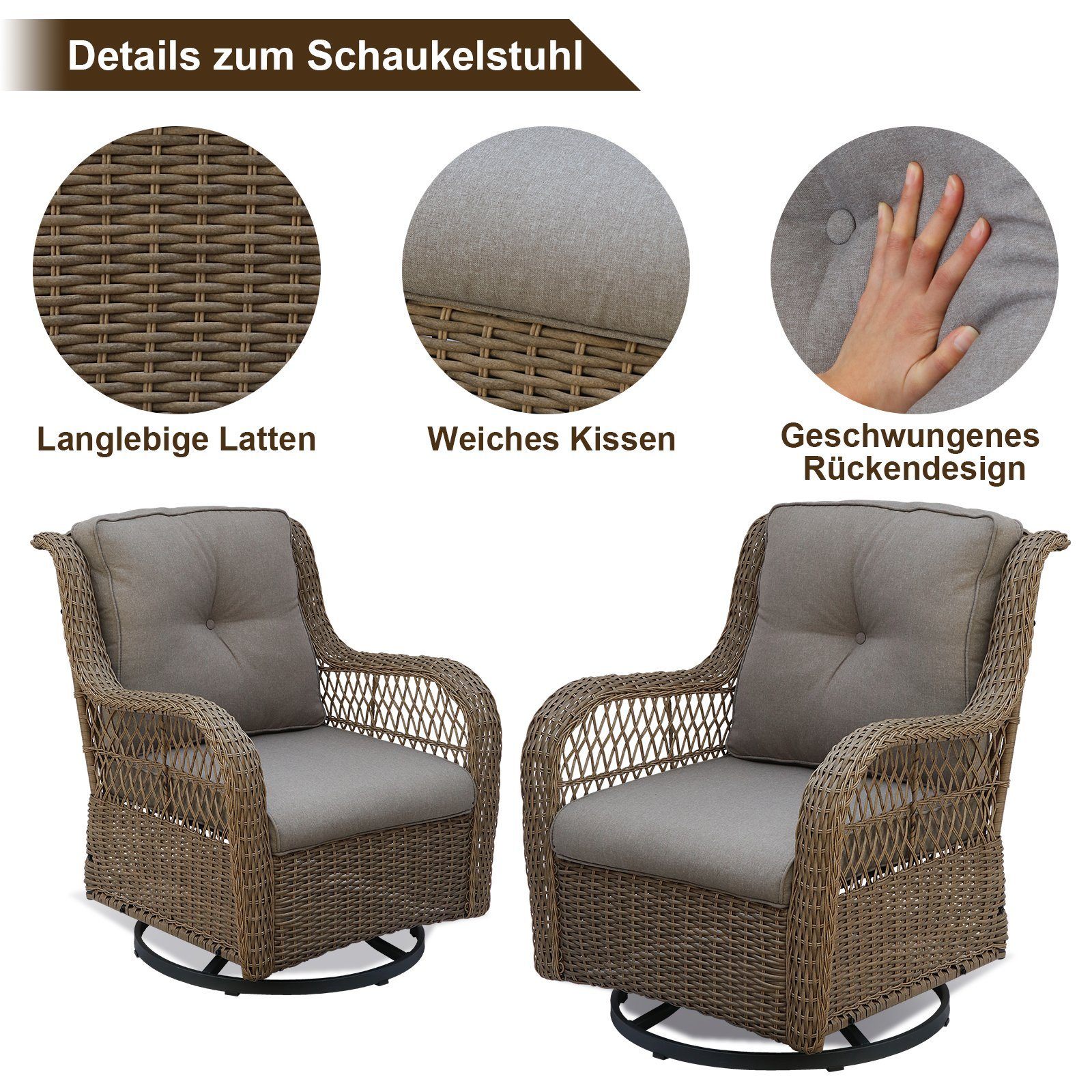 BIGTREE Rattanstuhl 3tlg.Drehbarer Sofasessel+Doppelter Tisch, 2 Farben