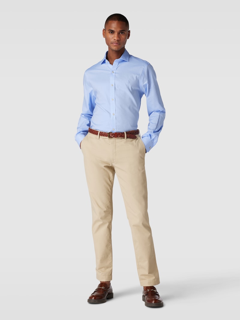 Slim Fit Business-Hemd mit Logo-Stitching in bleu