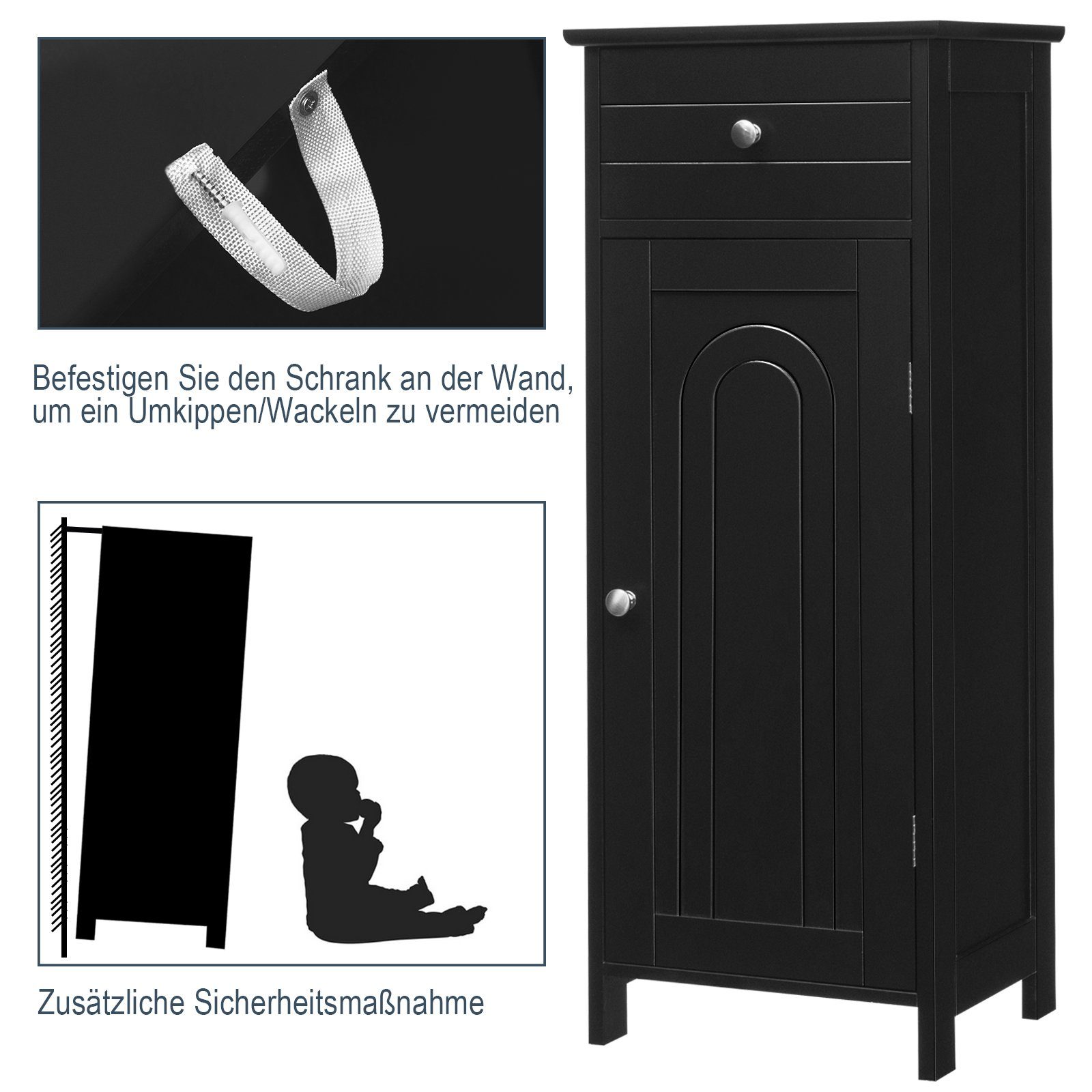 COSTWAY Badkommode, mit Schublade & Tür, 3 Fächer, 35,6x30,5x88cm