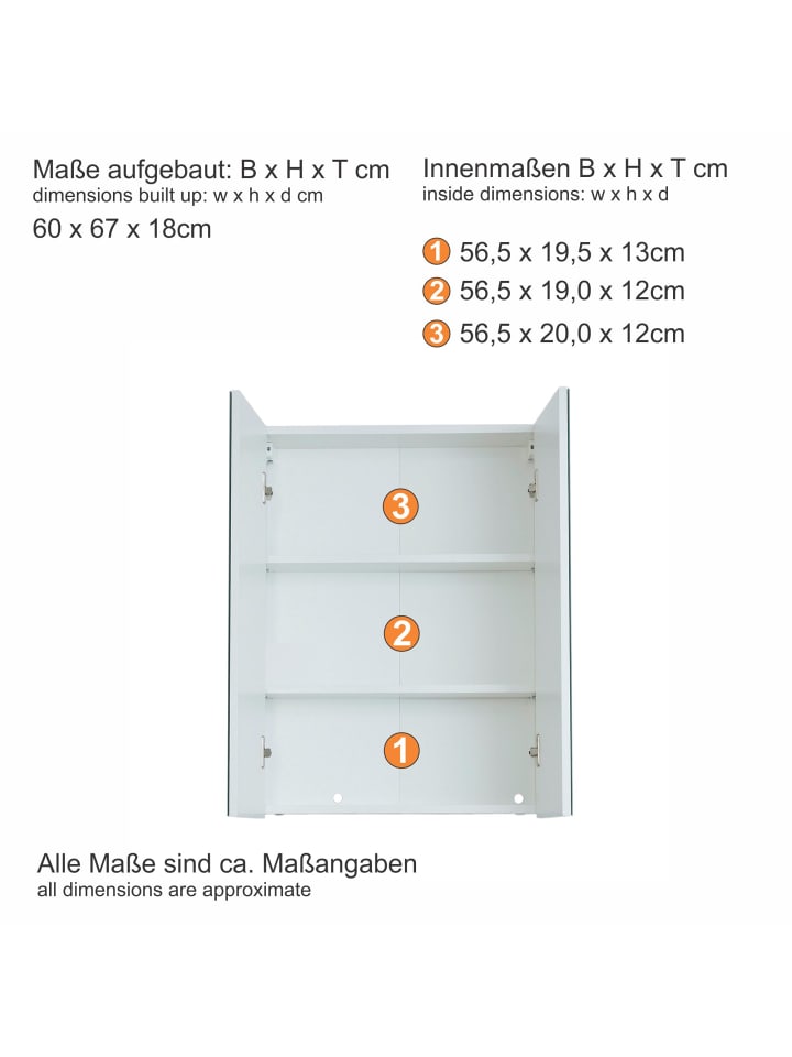 ebuy24 Spiegelschrank LineSkinBD Weiß 60 x 18 cm günstig kaufen onesize