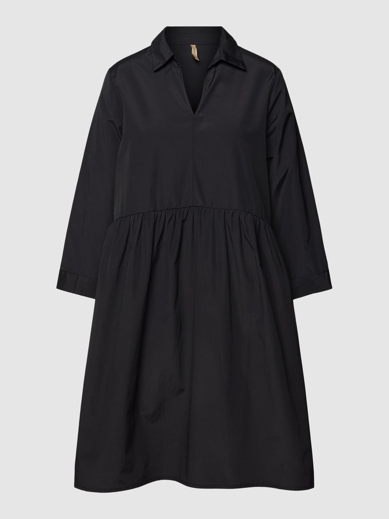 Knielanges Hemdblusenkleid mit V-Ausschnitt Modell 'Netti' in schwarz