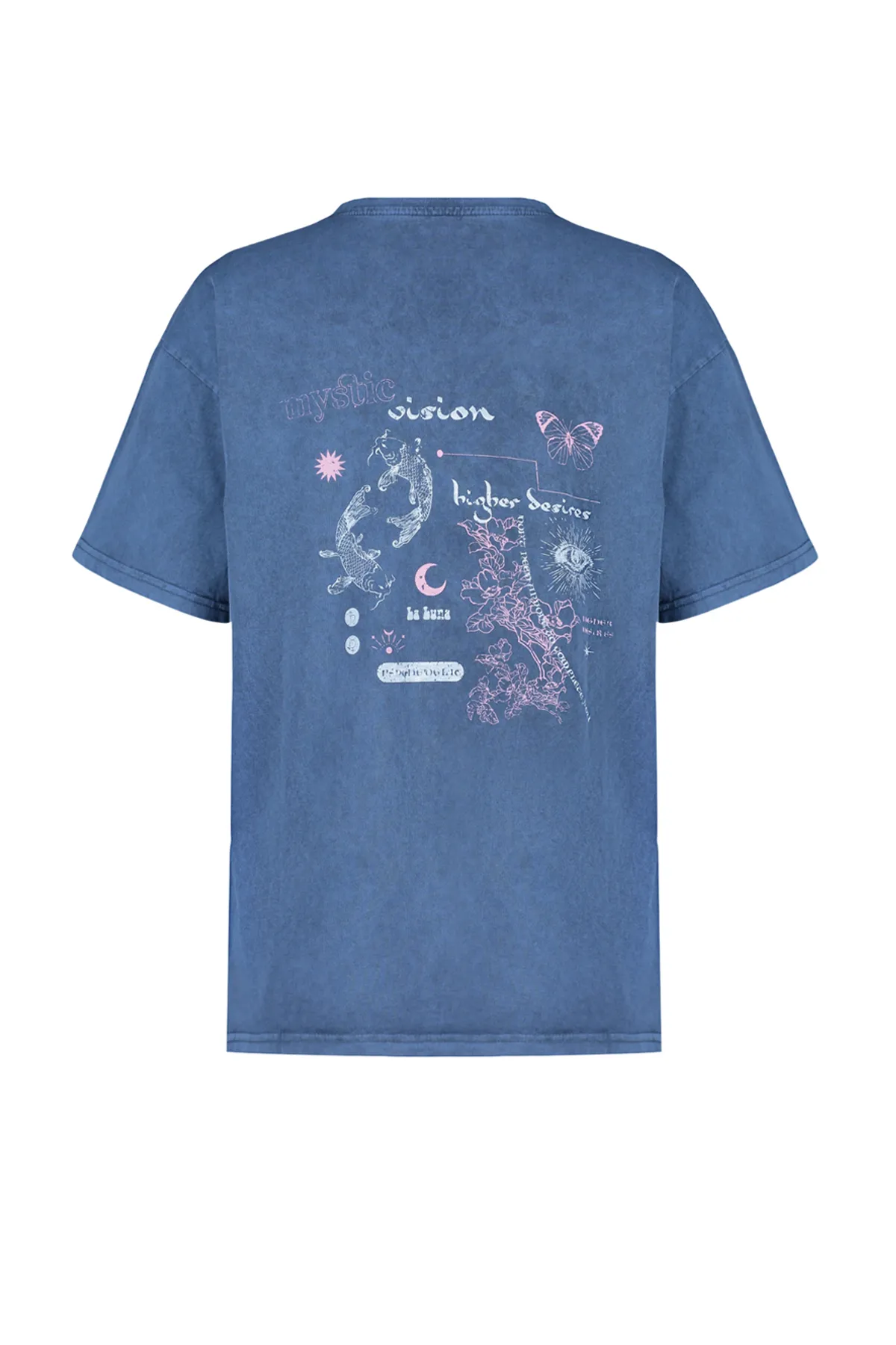 Trendyol Collection  Indigofarbenes Boyfriend-Strick-T-Shirt aus 100 % Baumwolle mit verblasstem Effekt auf der Rückseite und Rundhalsausschnitt TWOSS23TS00109