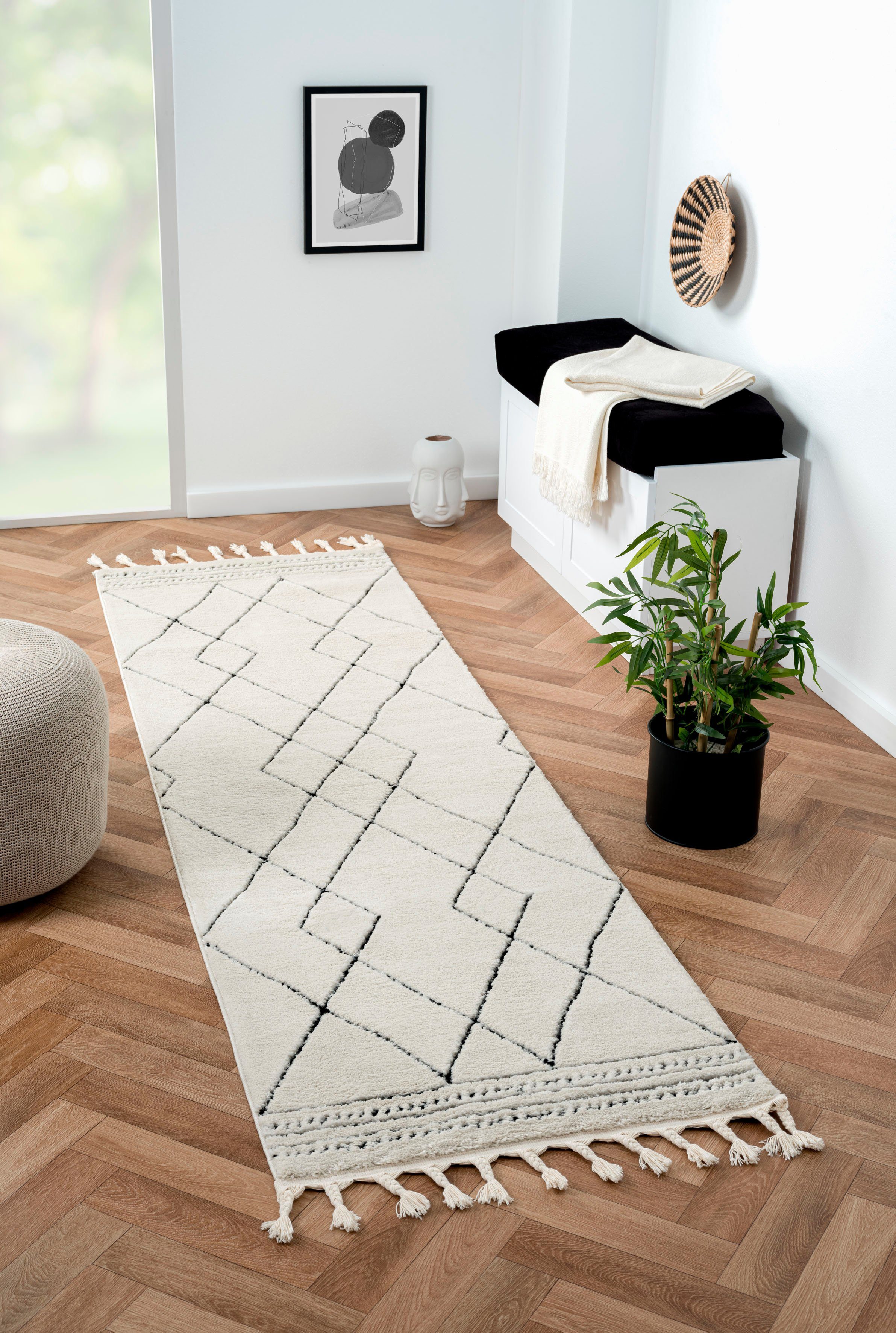 Hochflor-Läufer Moroccan Design Light, Myflair Möbel & Accessoires, rechteckig, Höhe: 24 mm, modern, marokkanisches Design, Rauten Muster, weich durch Hochflor
