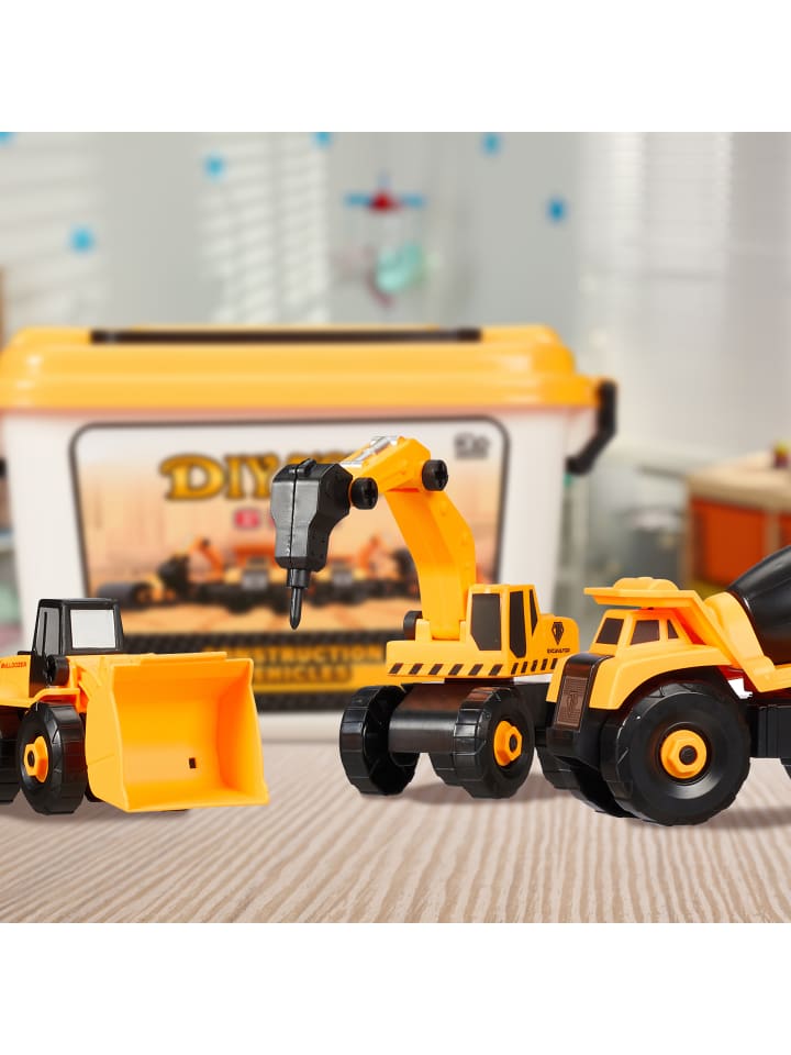 relaxdays 6tlg. Kinderbaustellenfahrzeuge Set in Gelb günstig kaufen onesize