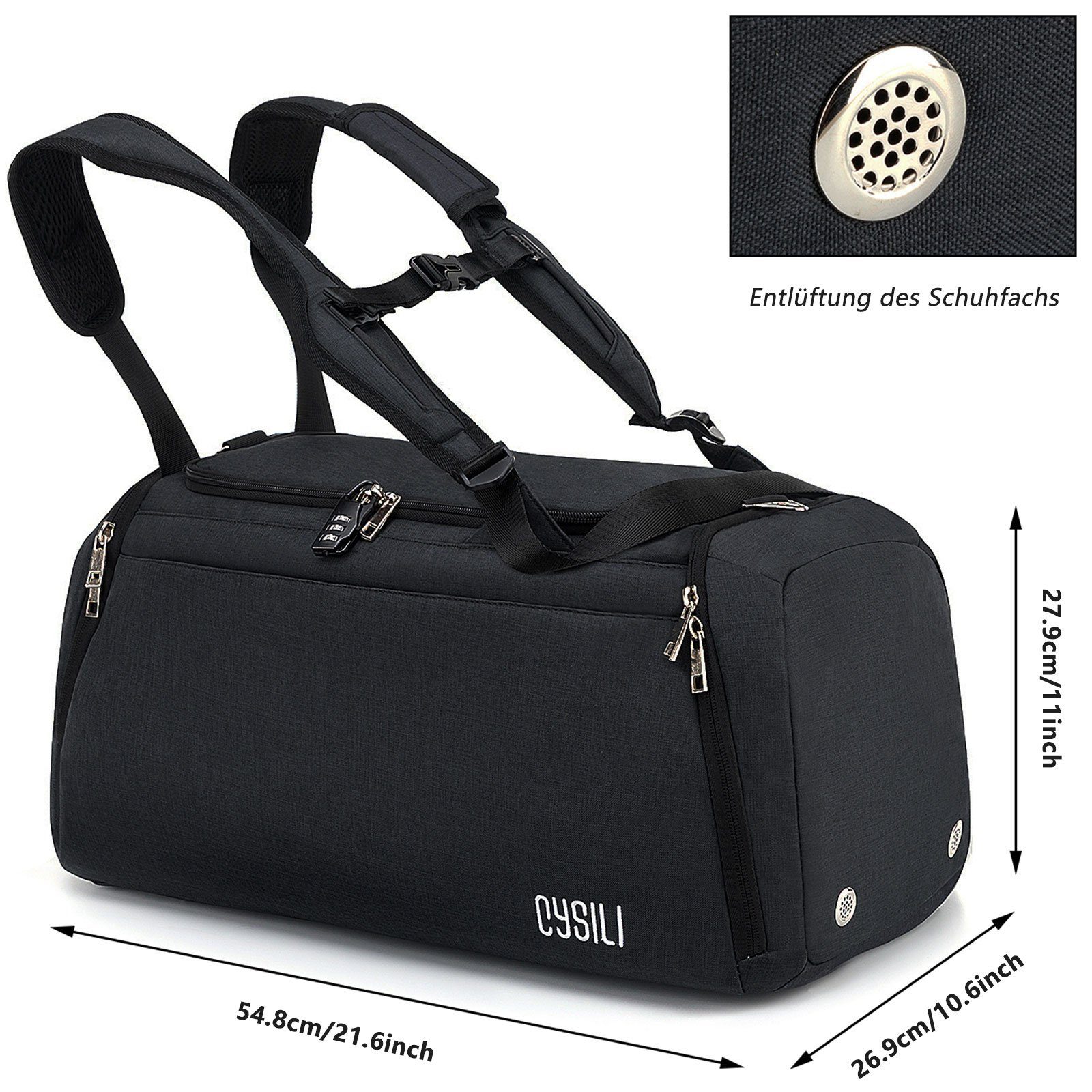 OKWISH Reisetasche Trainingstasche Sporttasche Handtasche Schultertasche Seesack Sport (Fitness Tasche Schwimmtasche Sport Reise Tasche Übernachtungstasche, 42L, Zahlenschloss, groß, Weekender, mit Schuhfach Nassfach), Männer Frauen Reisen Gym Urlaub