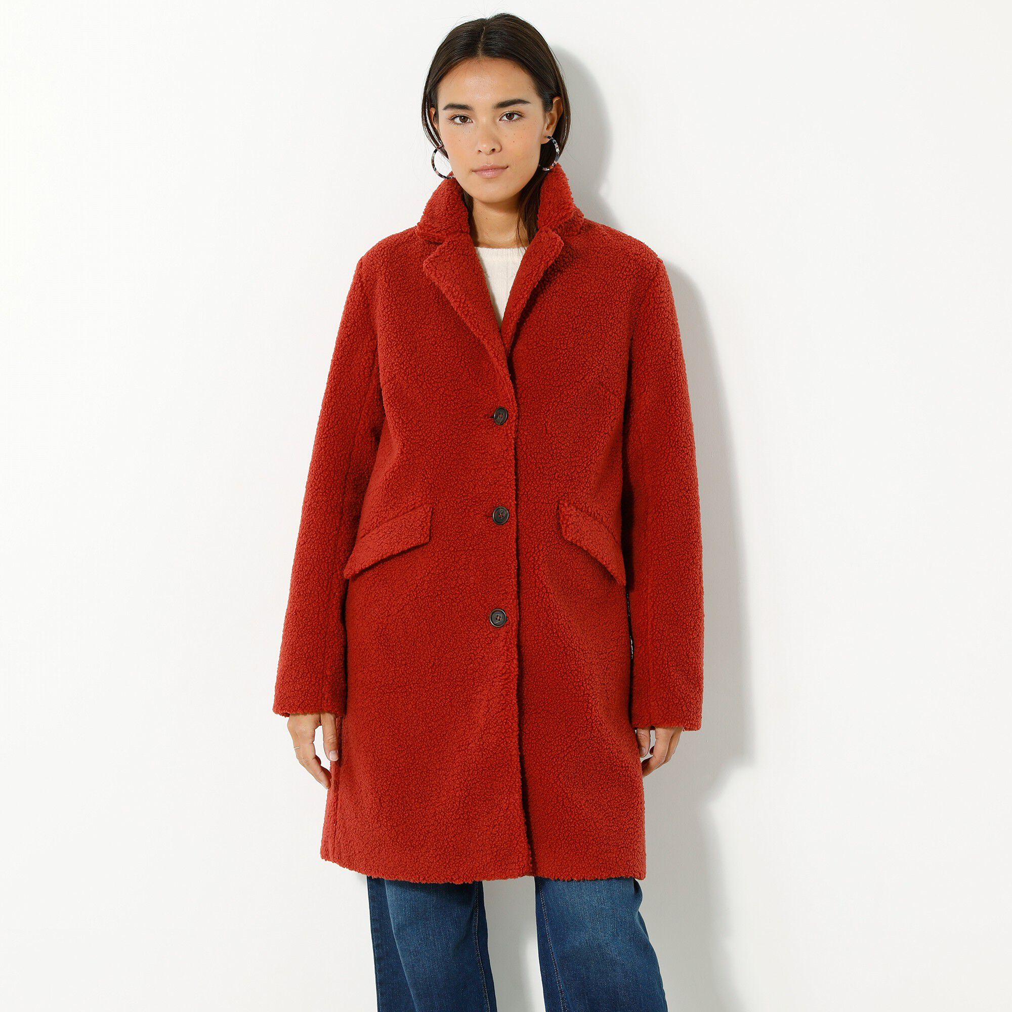 Manteau maille bouclette col tailleur