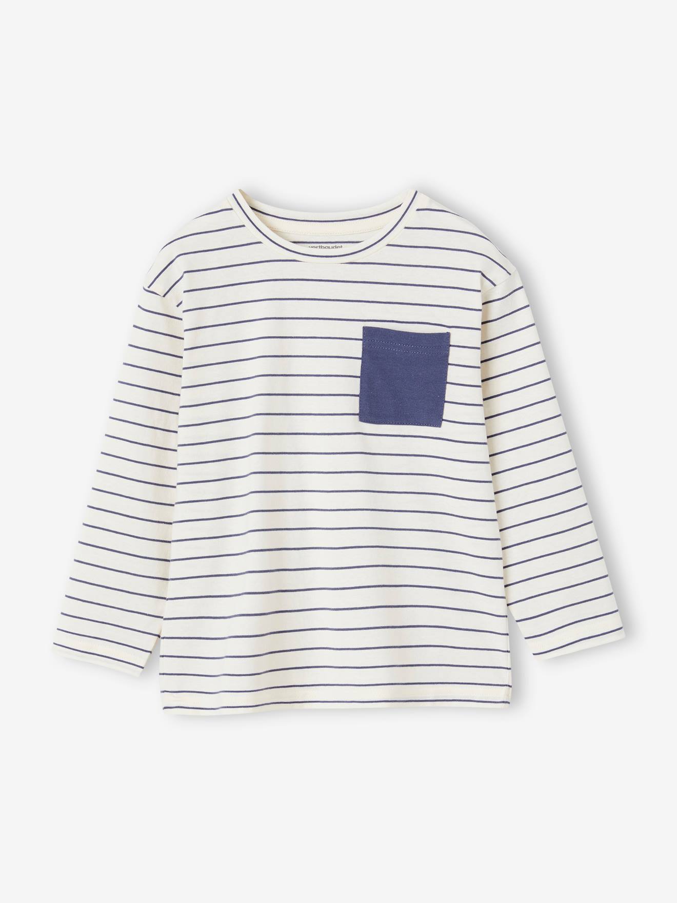 Vertbaudet Jungen Ringelshirt mit Recycling-Baumwolle, personalisierbar - schieferblau