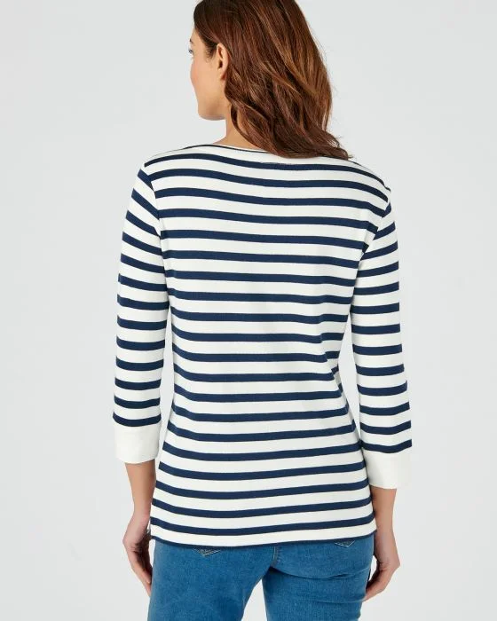 Tee-shirt rayé coton-modal, manches 3/4