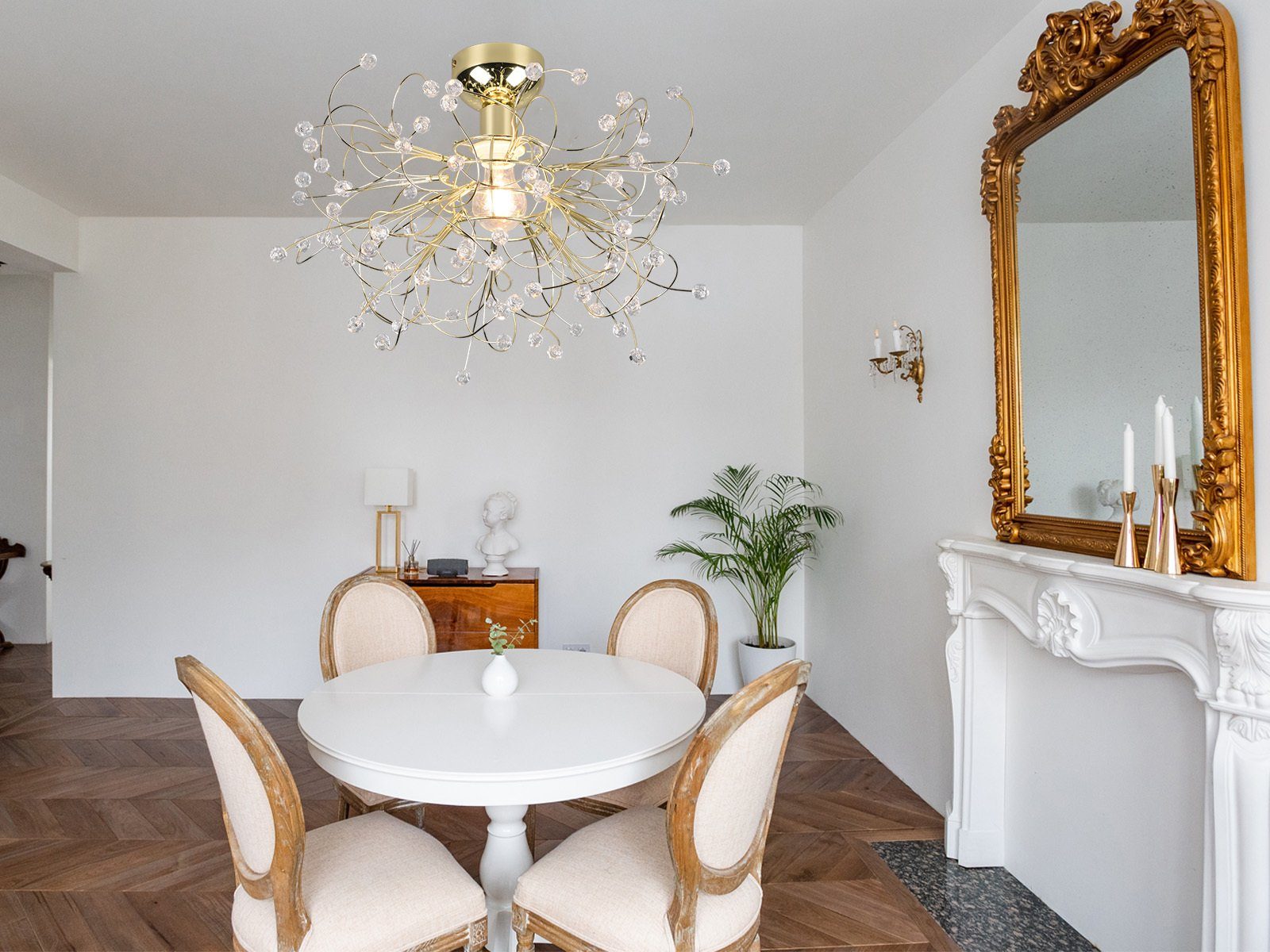 meineWunschleuchte LED Deckenleuchte, Dimmfunktion, LED wechselbar, Warmweiß, ausgefallene Designer Kristall-lampe Treppenhaus & Galerie Gold Ø 52cm